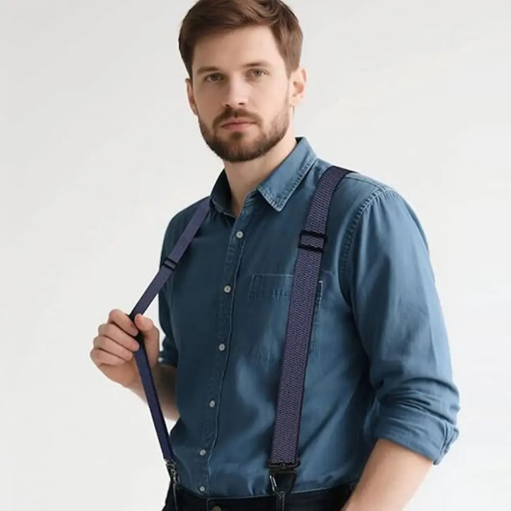 Heavy Duty Work Suspenders Y-Type X-Type 3.8cm Wide Adjustable Suspenders with 3/4 Rotatable Gripper Clasps Retro