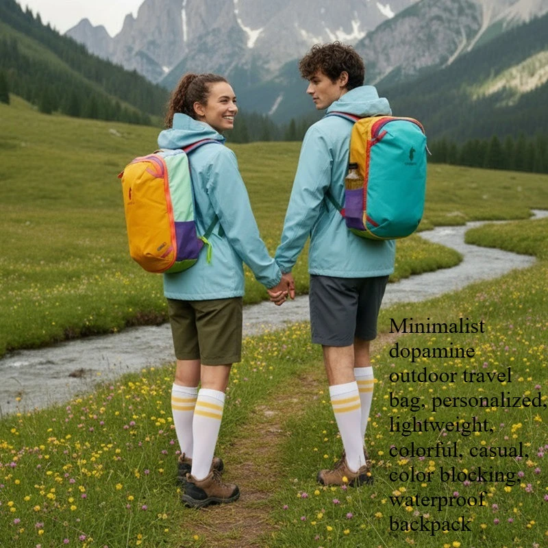 

2026Minimalist dopamine outdoor travel bag, personalized, lightweight, colorful, casual, color blocking, waterproof backpack-20L