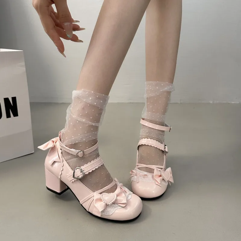 

Ballet Style Thick Heel Women Lolita Mary Jane Shoes Fashion Butterfly-knot Outdoor Women's Party Dress Pumps，Spring and Summer