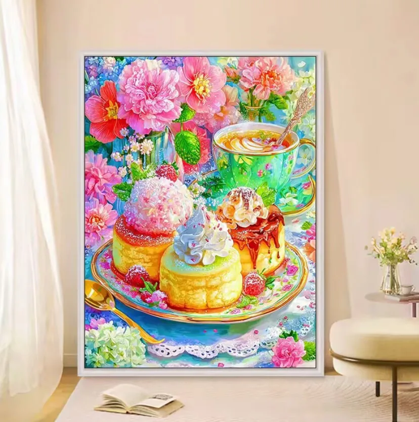 

14CT 9CT набор для послеобеденного чая с принтом торта, вышивка крестиком, набор для рукоделия «сделай сам», поделки с иглами, нитки