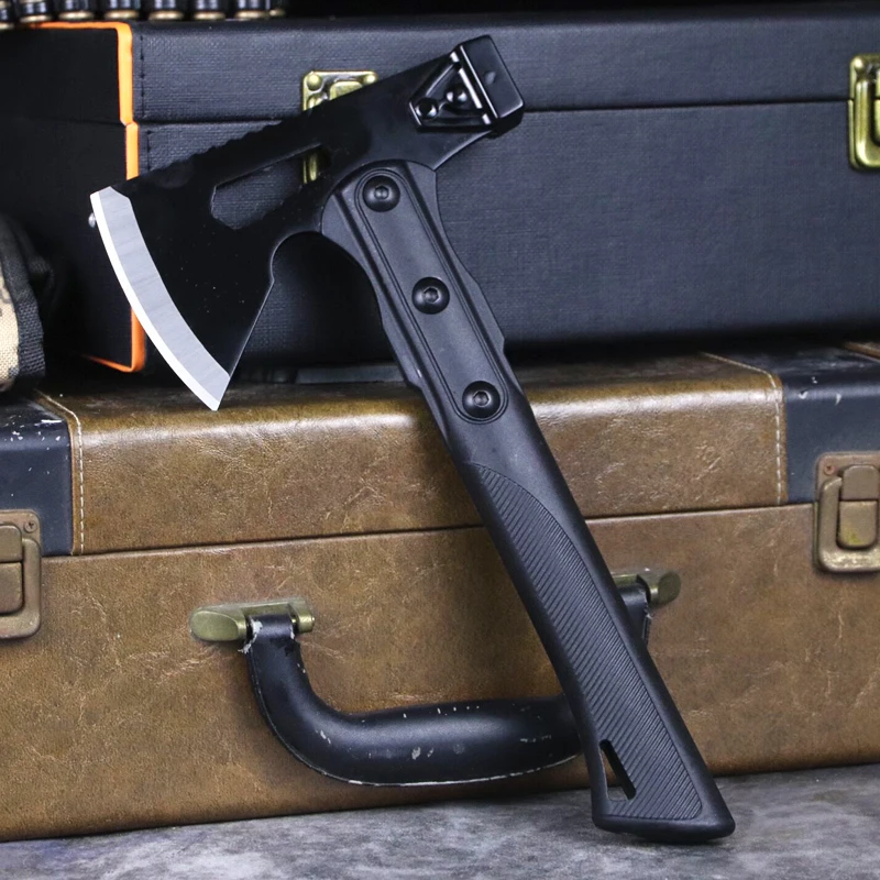 Đen Cắm Trại Chiến Thuật Axe ABS Tay Cầm Đa Năng Ngoài Trời Khai Thác Gỗ Axe Họ, Nhóm Ngoài Trời Xe Axe + Nylon tay Áo