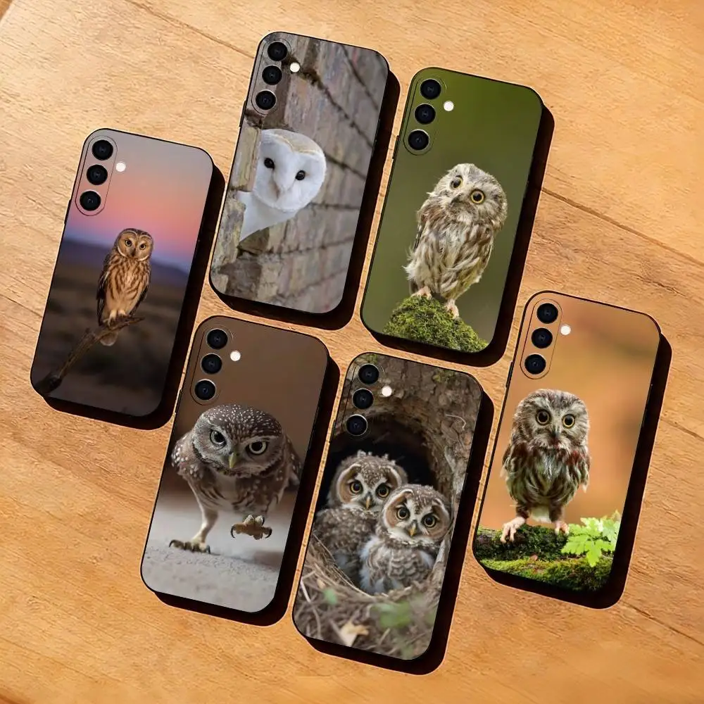 C-Cute and gentle owl  Phone Case For Samsung Galaxy A73,A72,A71,A70,A53,A52,A51,Soft Silicone Black Cover