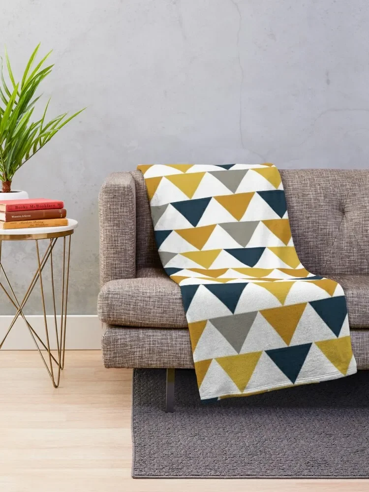 Arrows: Light Mustard Yellow, Dark Mustard Yellow, Dark Blue, Grey, and White Geometric Pattern Throw Blanket Soft Big Blankets