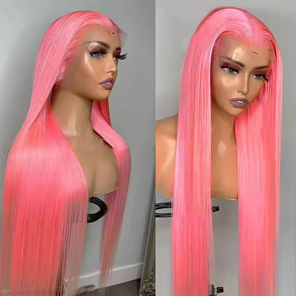 

30 Inches Pink Straight 13X4 HD Lace Frontal Wigs Brazilian 220% Lace Front Wig Colored Human Hair Wigs For Women Pre Plucked