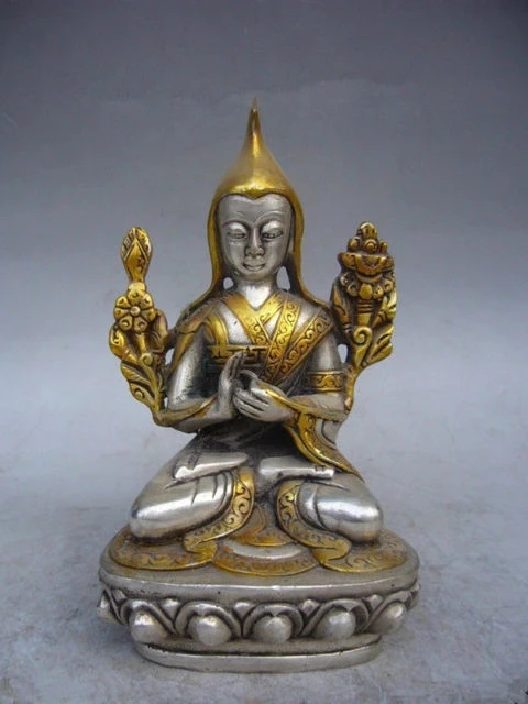 

Delicate China collection decoration Tibetan silver Buddha statue