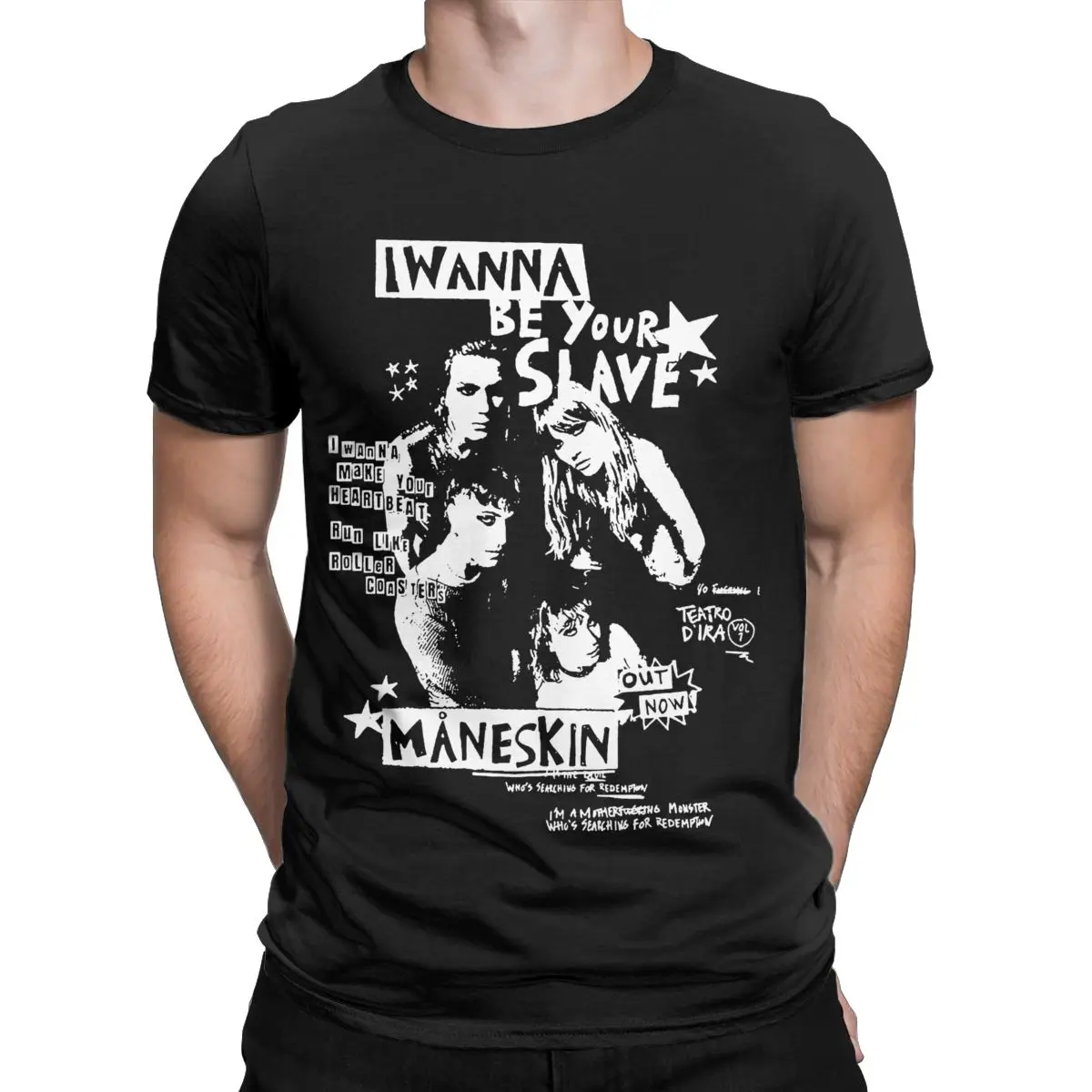 Maneskin Iwbys Slave Men's T Shirt Hipster Tee Shirt Short Sleeve Crewneck T-Shirts Cotton Printed Clothing