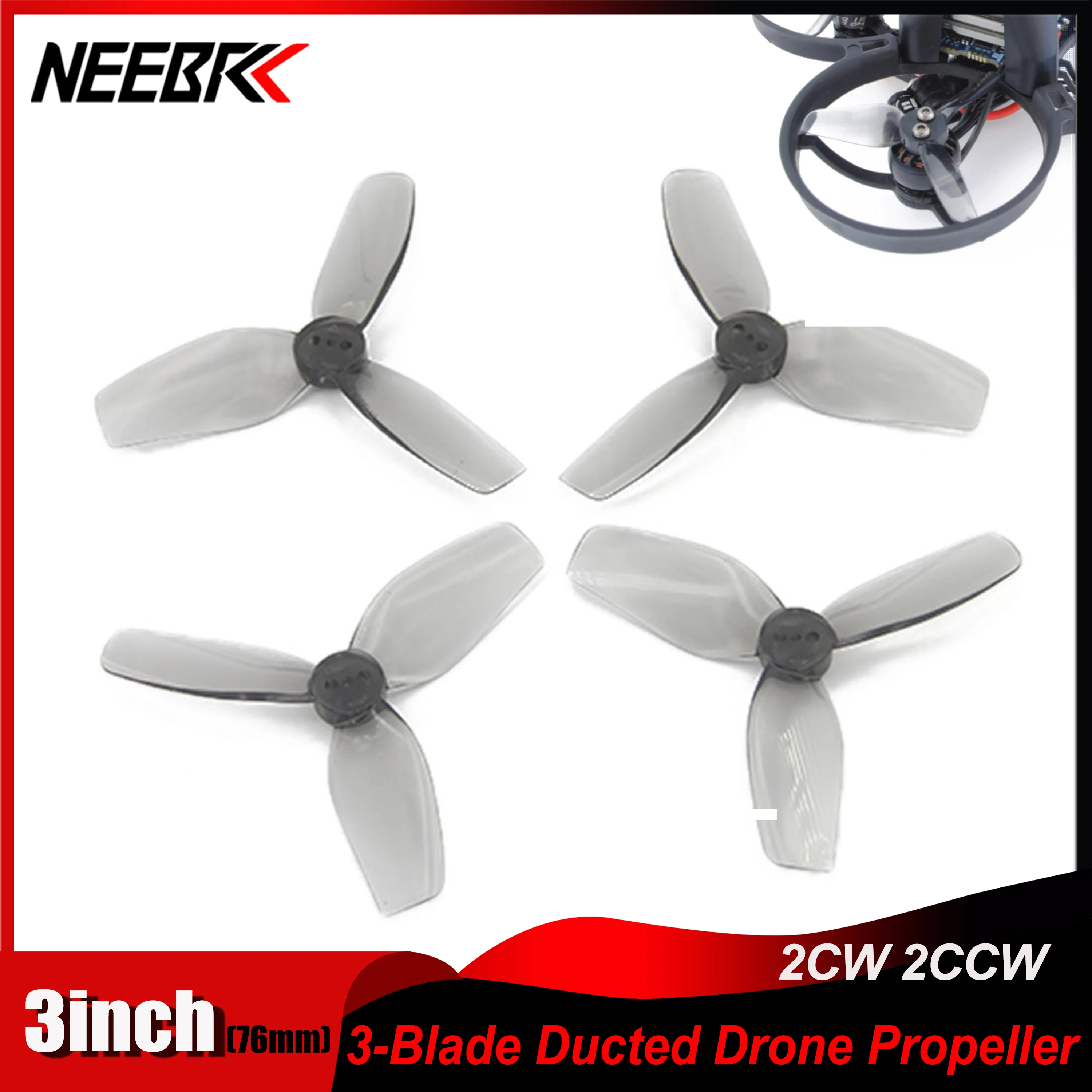 NEEBRC 3inch 76mm 3-Blade 2CW 2CCW PC Ducted Drone Propeller for FPV Racing Drone Freestyle Long Range CineLog30 Cinebot30