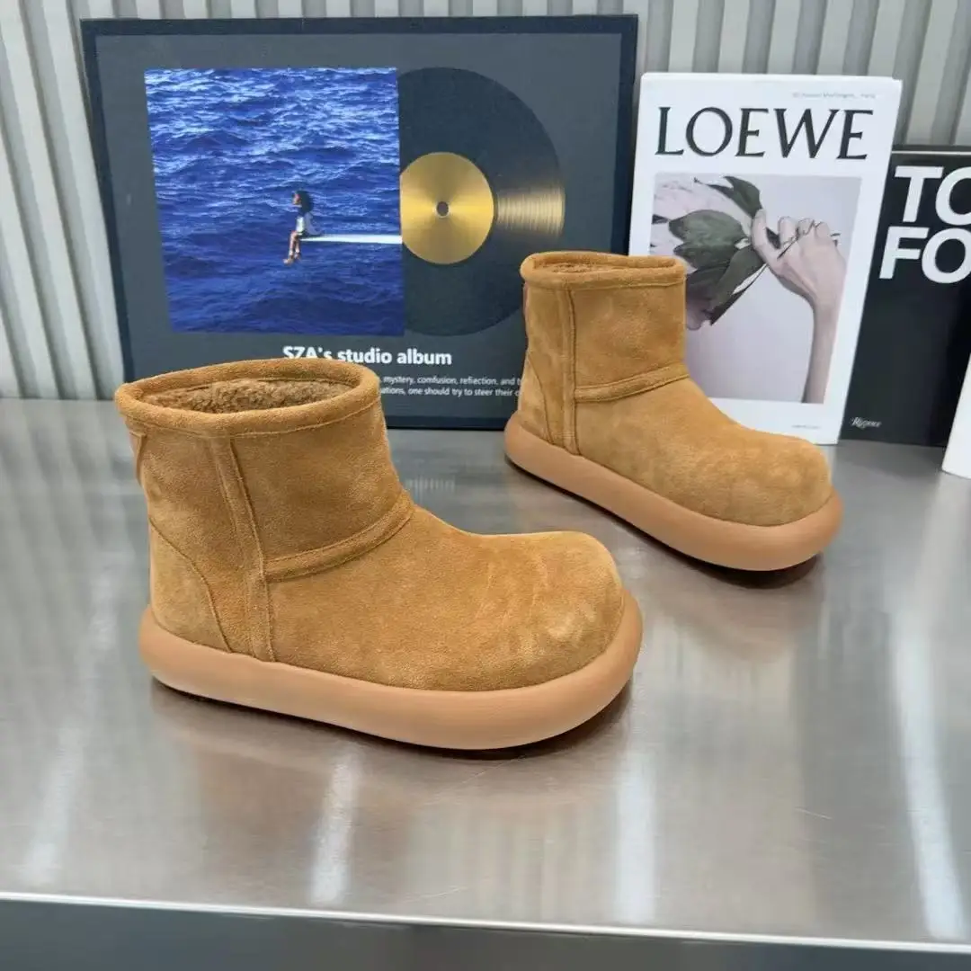 2025 المرأة سميكة القاع أحذية الثلوج الفراء اصطف أحذية الشتاء الدافئة المطاط وحيد جولة تو الكاحل الجوارب الكورية نمط 35-40 #5