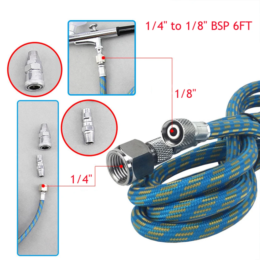 Шланг для аэрографа, шланг 1,8 метра, 6 футов, шланг 1/8 «папа» — «мама» 1/4 для большинства комплектов аэрографа, шланг BSP от 1/4 до 1/8, черный