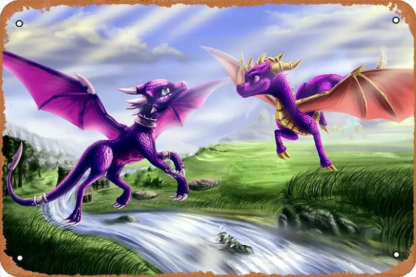 Dragon, Spyro, The Legend Of Spyro: Dawn Of The Dragon, Cynder Game Poster Home Wall Art Decoration Retro Metal Tin Sign 8x12 in