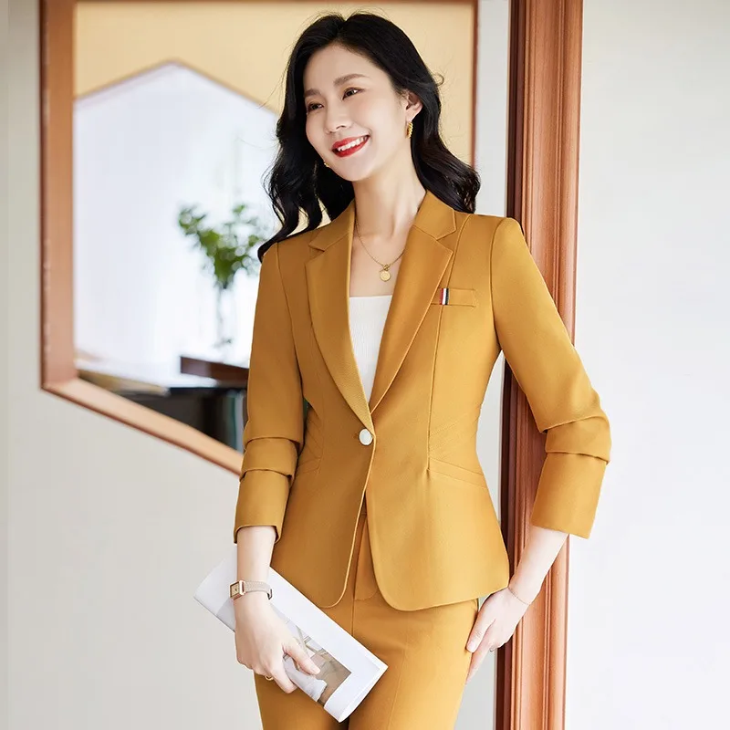 Insozkdg Vibrant Orange Women Suit One Button Spring Women's Blazer Slim Fit Pantsuit for Formal Occasion Two Piece Set Outfits