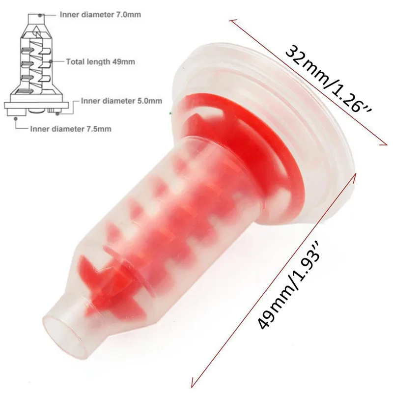50Pcs 3M ESPE Pentamix Type Dynamic Impression Mixing Tip Red Plastic Dental Lab Consumables 49x32mm (1.93x1.26in)