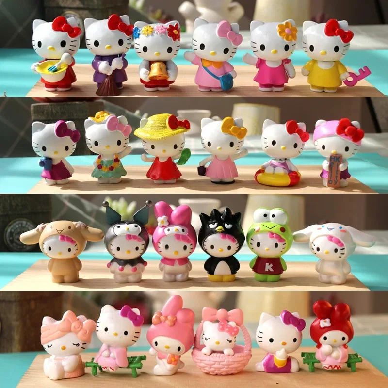 

6PCS/SET Hello Kitty Sanrio Kawaii Anime Figure Cute Kuromi Cinnamoroll My Melody Kt Cat Action Figure Toys Gift