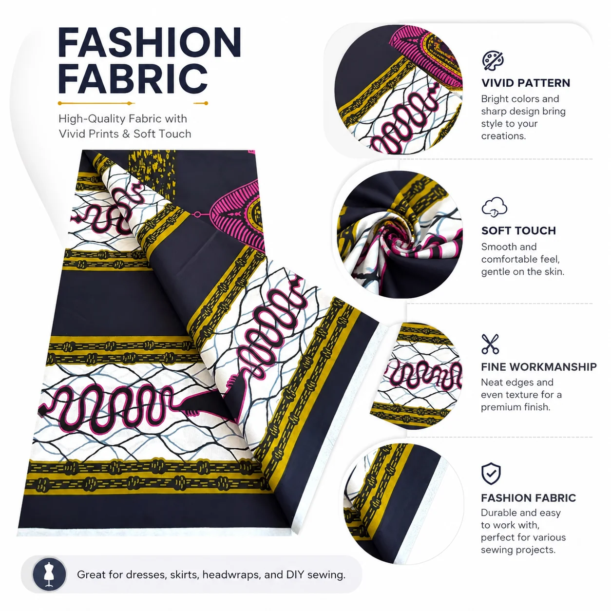 6 yardas de tela africana con estampado batik, 100% algodón, estilo batik holandés, adecuada para vestidos de fiesta, trajes y pañuelos para la cabeza.