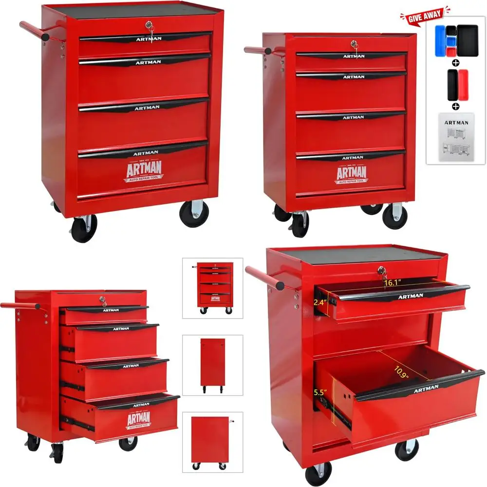 Cassettiera per attrezzi meccanica con 4 cassetti, 7 scatole portaoggetti, banco da lavoro con serratura e organizzato