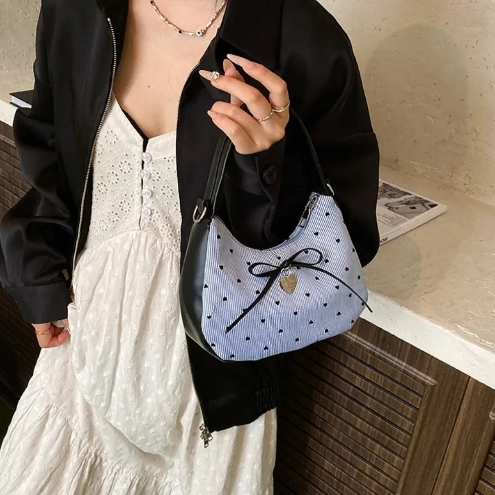 

Милая сумка через плечо в горошек с бантом Love Heart для отдыха, сумка для подмышек на молнии Y2K, женская сумка-хобо