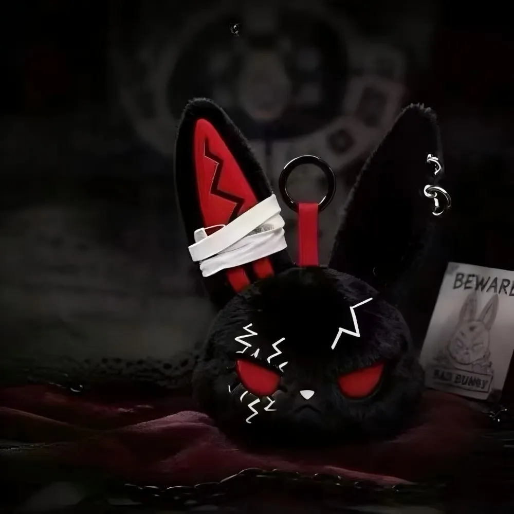 Popular Kawaii Dark Rabbit Plush Doll Gothic Style Cute Rabbit Plush Doll Keychain Pendant Children's Gift view 2