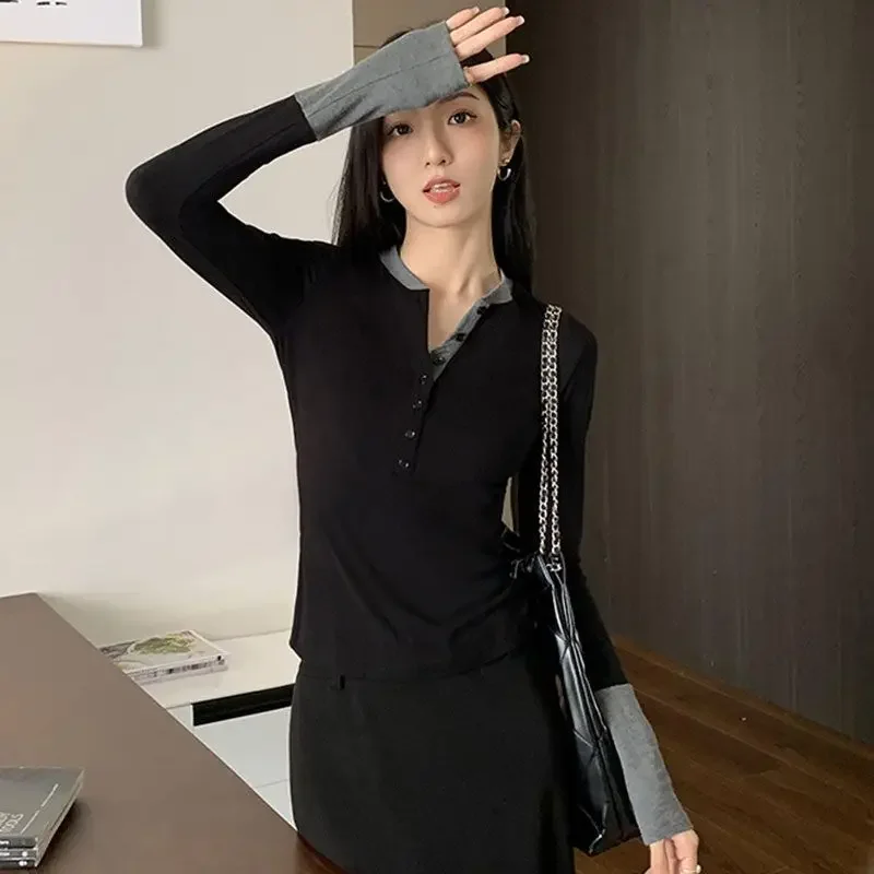 

Long-sleeved T-shirt Women's Slim and Versatile Design Top Autumn New Pure Lust Style Hot Girl Short Pure Cotton