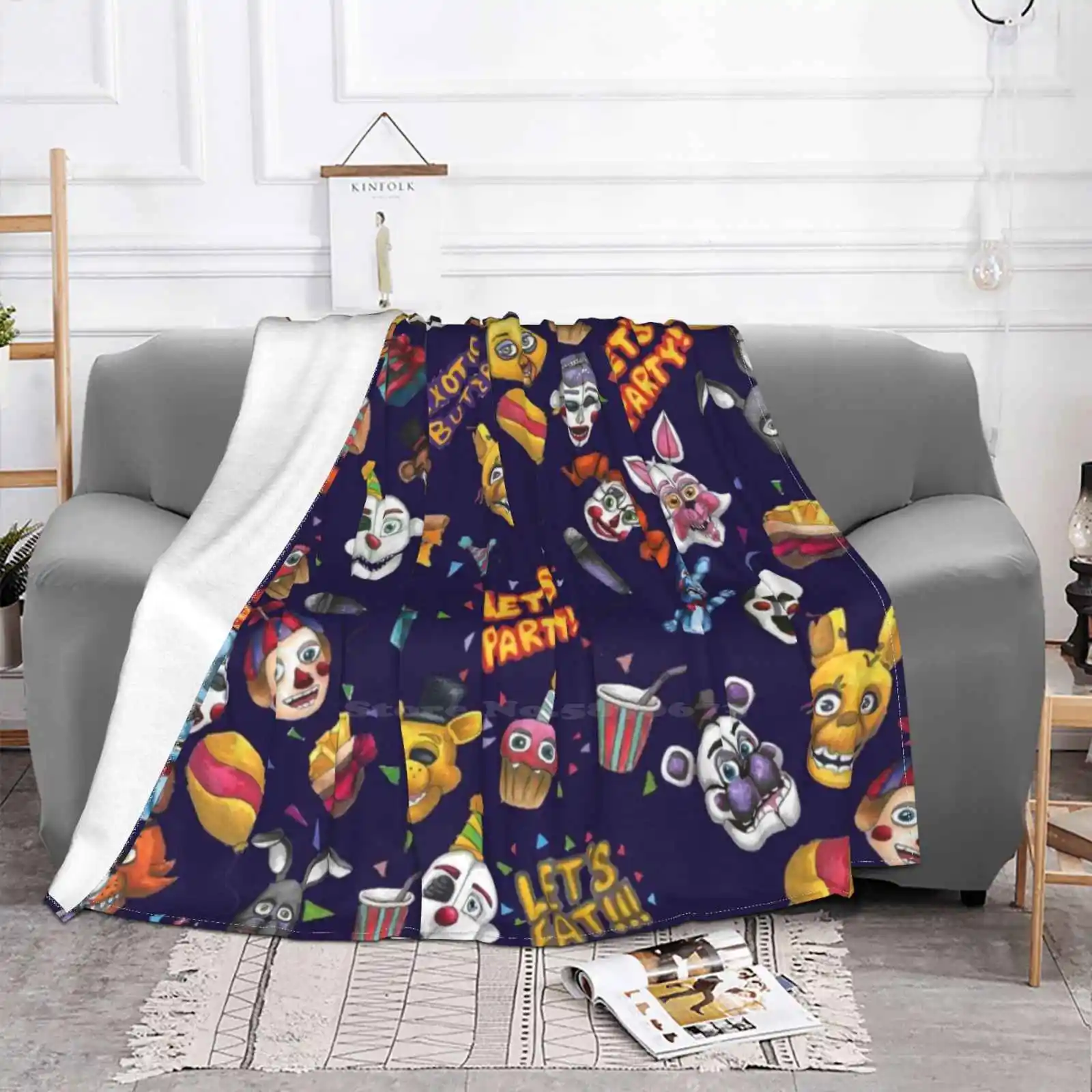 Fnaf-Let'S Party-Dark Blue Hot Sale Printing High Qiality Warm Flannel Blanket Five Nights At Sister Location Ffion Stanton