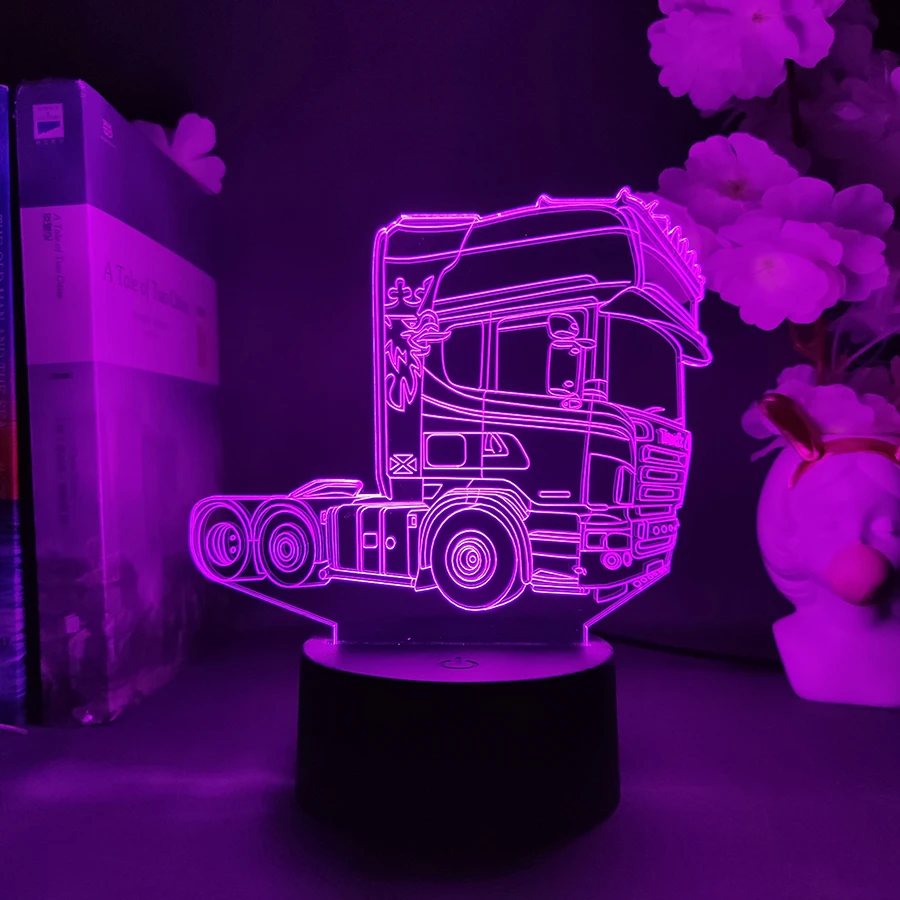 

Truck Head Lamp Acrylic Led Night Light 3D Boy Bedroom Decor Nightlight 7 Color Changing Lighting Decoration Trucks Gift Kids