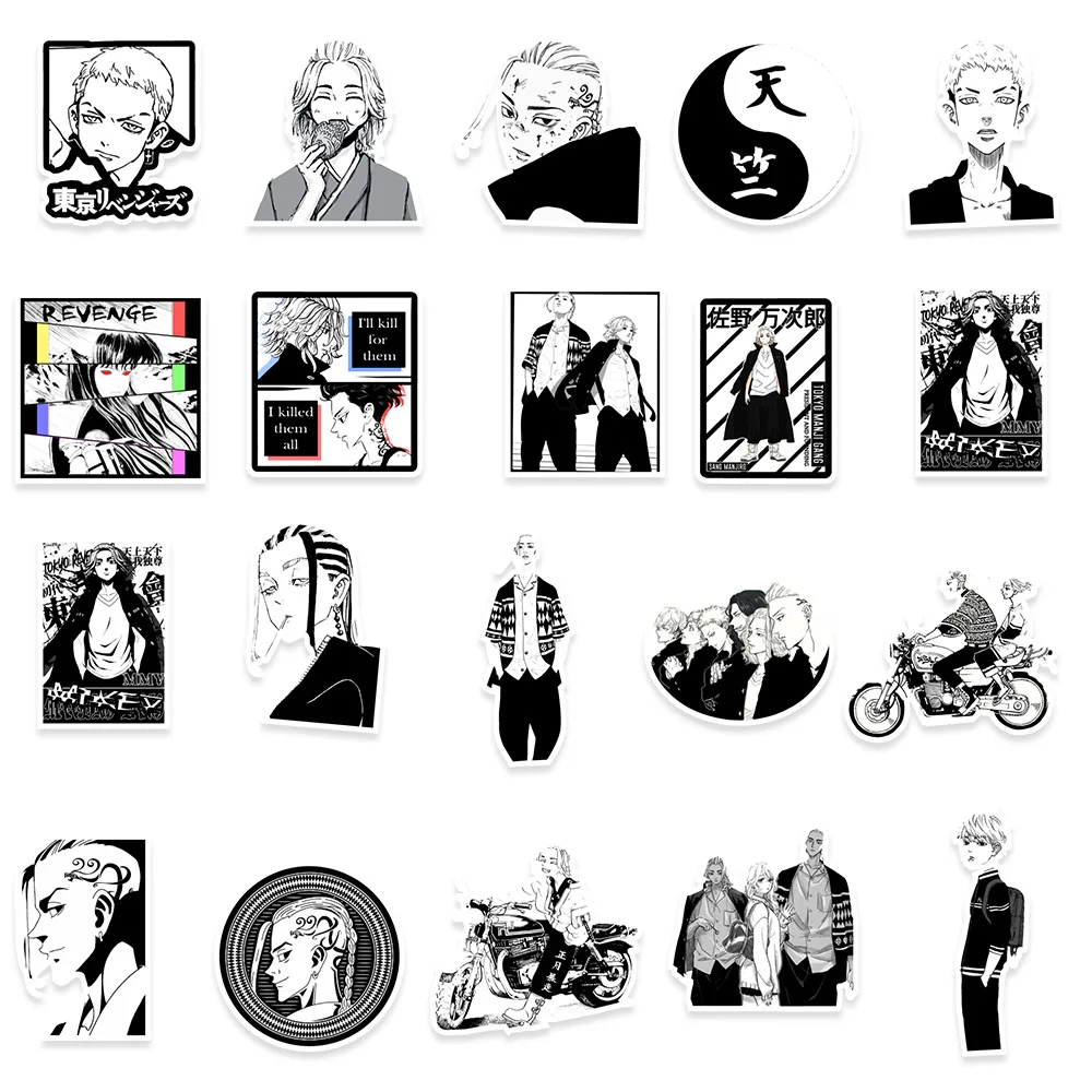 10/30/50pcs Anime Tokyo Revengers Stickers Cool Black and White Graffiti Decals DIY Phone Skateboard Notebook Waterproof Sticker