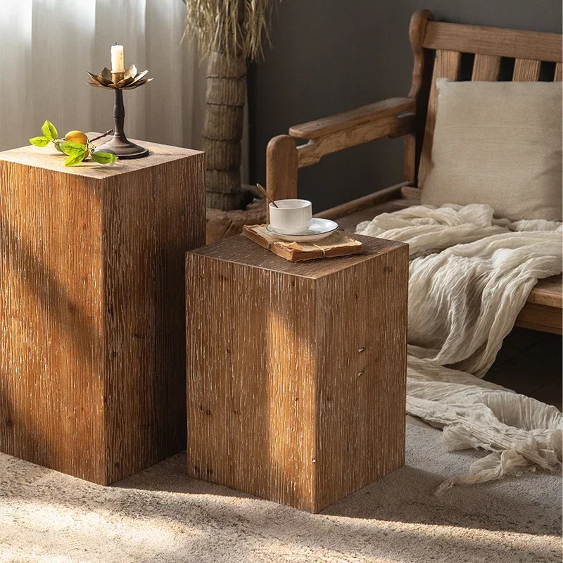 أريكة شاي صغيرة عتيقة طاولة جانبية طاولة زاوية مربعة طاولة منزلية منخفضة رصيف خشبي