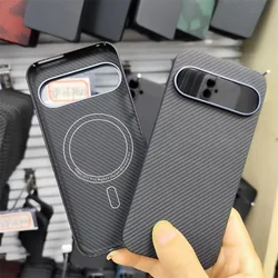 Carbon Fiber Case for Google Pixel 9 Pro / 9 Pro XL / 9 Cases Magnetic 600D Metal Ring Ultra-thin Aramid Fiber Cover