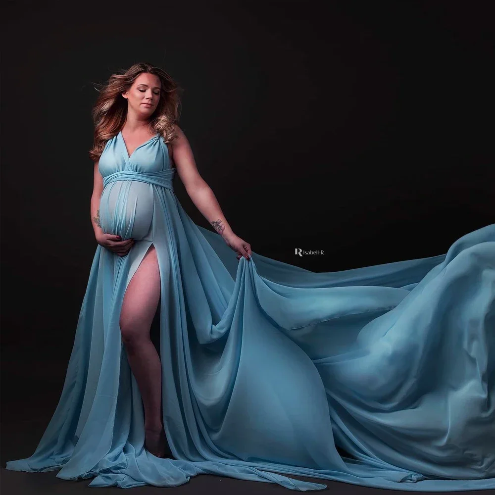 Maternity Photoshoot Dress Soft Convertible Multi Way braces Pregnancy Gown for Baby Shower Prenatal Photography Shooting - view 4