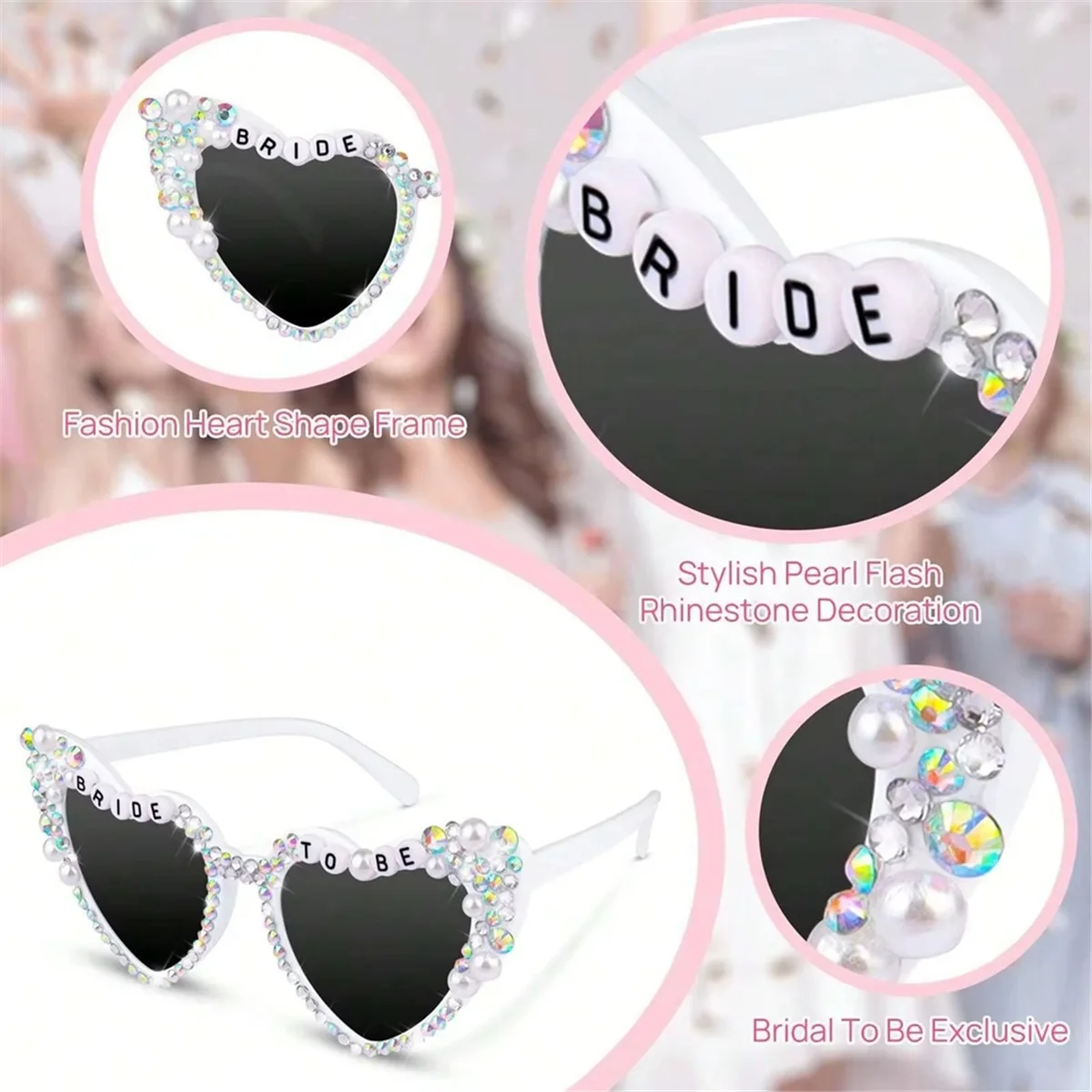 

AAA04R Bridal Sunglasses Heart Shaped Glasses Women Bridesmaids Bridal Photo Tools Gift Accessories