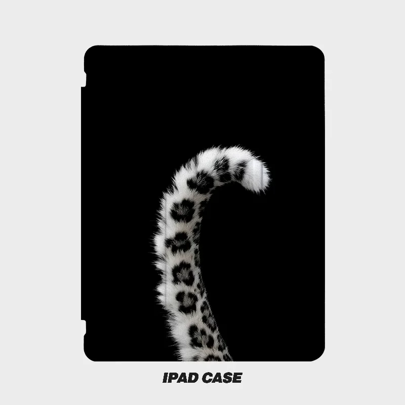 

White Tiger Tail Creative Art Black For iPad Case iPad 10 9 8 7 Air 6 5 4 3 2 Pro 11 Mini Tri Fold Transparent Protection Cover