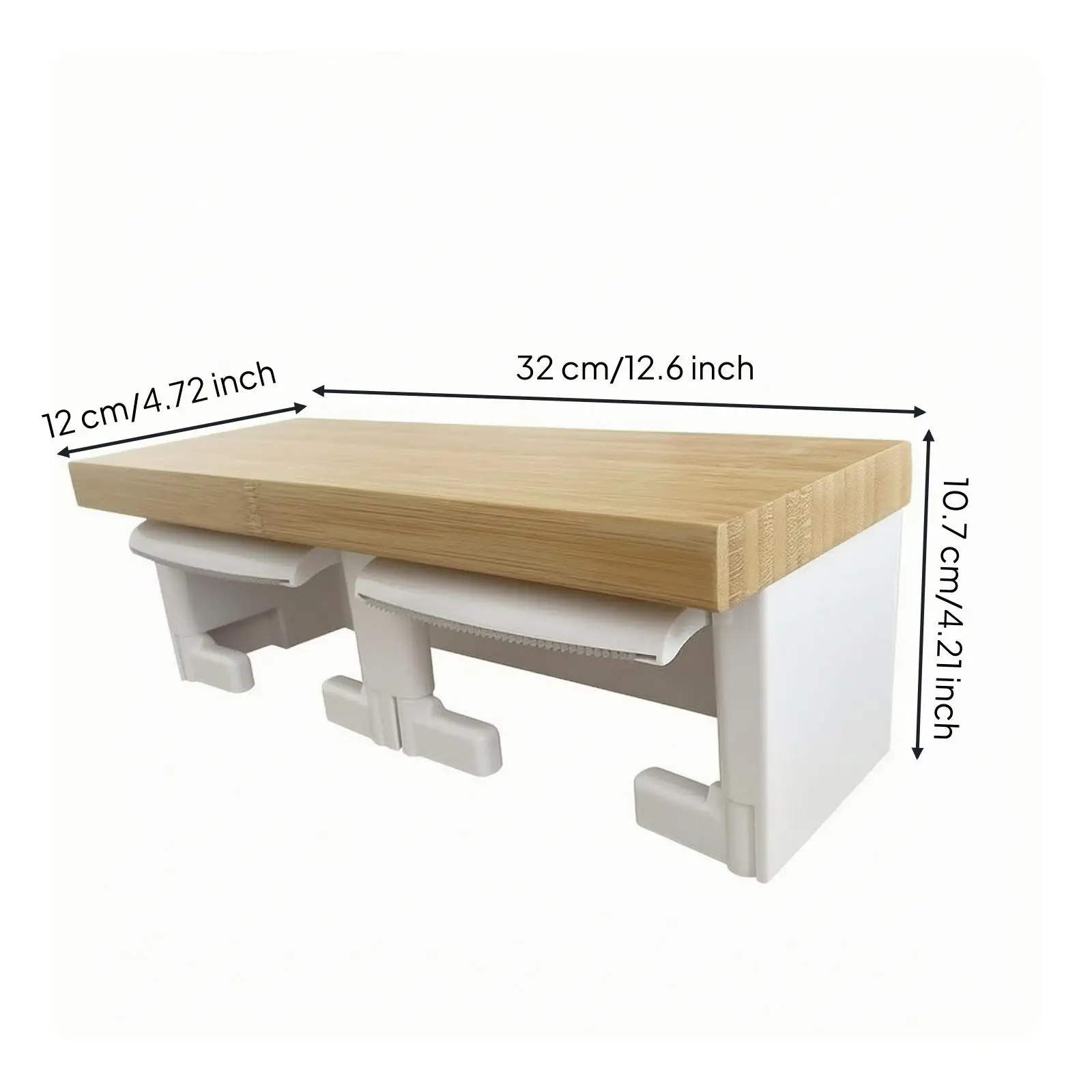 Wall Mount Bamboo Tissue Paper Holder with Storage Shelf Double Roll Dispenser Hooks for Toilet Paper Organization