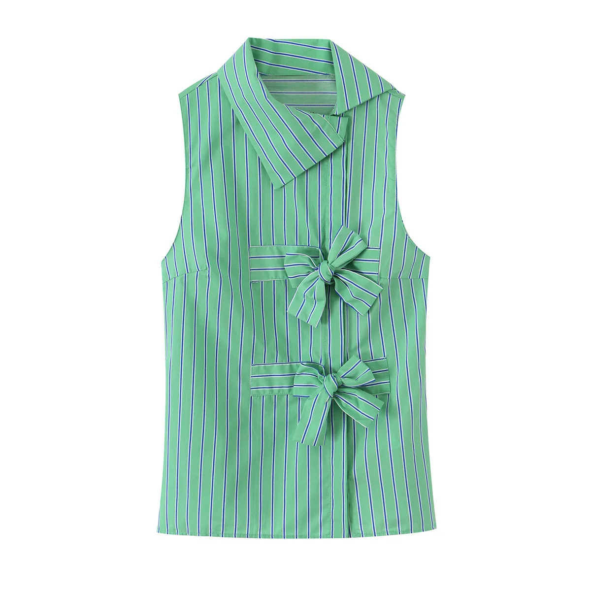 

Dave&Di Women's New Fashionable Bow Tie Striped Sleeveless Shirt Woman Clothes Shirts