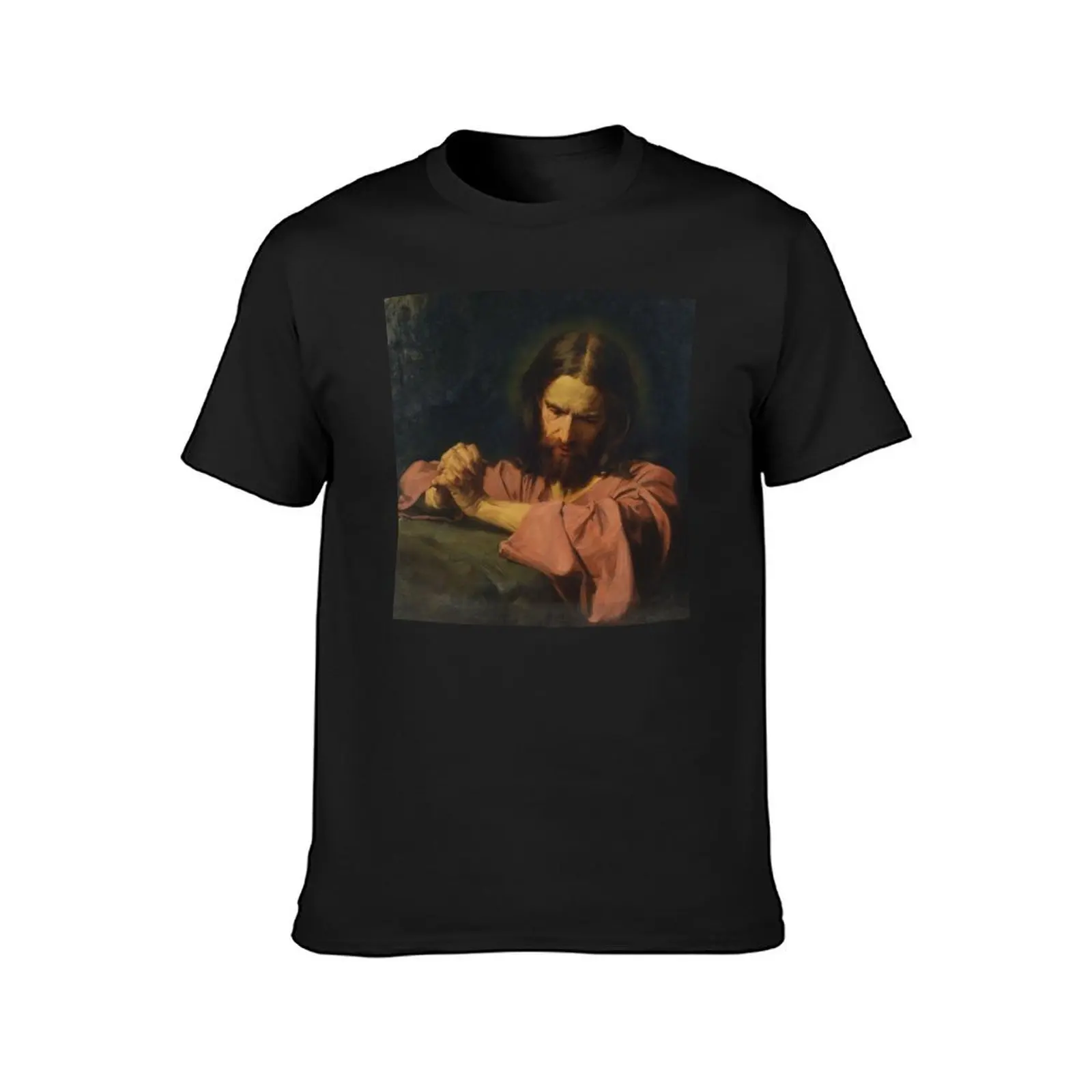 Vintage Herman Clementz - Christ in Getsemani Garten Betend c1900 Fine Art T-Shirt anime oversized men t shirt