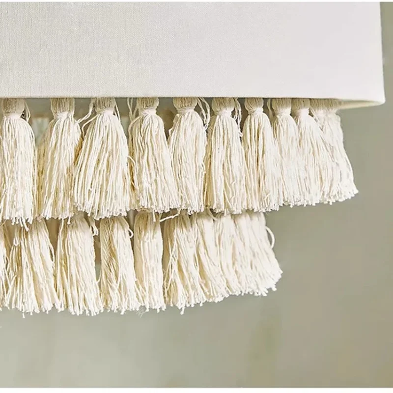 Bohemian Fabric Pendant Lamp Japanese Retro Wabi Sabi light white fringe lampshade for Living Room Bedroom Restaurant lighting