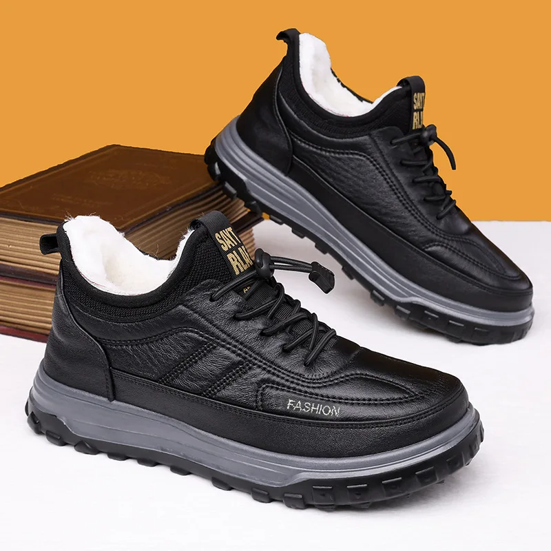 

Мужские зимние новые толстые хлопковые ботинки на мягкой подошве с толстой изоляцией, противоскользящая износостойкая повседневная обувь с круглым носком