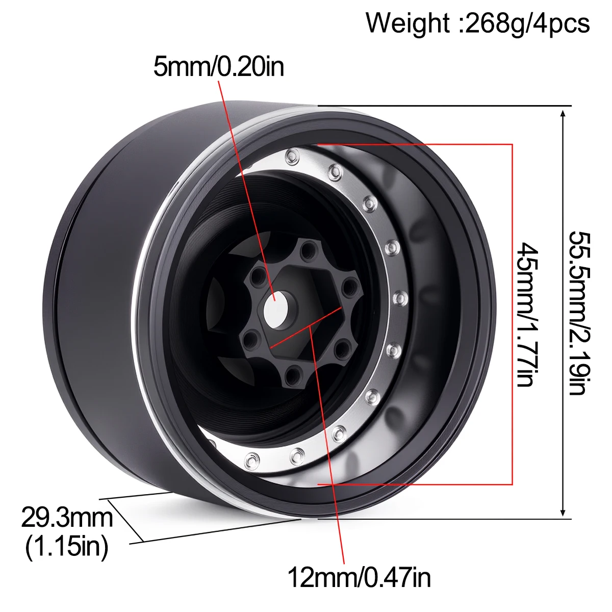 4 pçs de alumínio 1.9 Polegada beadlock aro do cubo da roda para 1/10 rc rastreador carro axial scx10 90046 trx4 trx6 d90 redcat gen8 atualizar peças