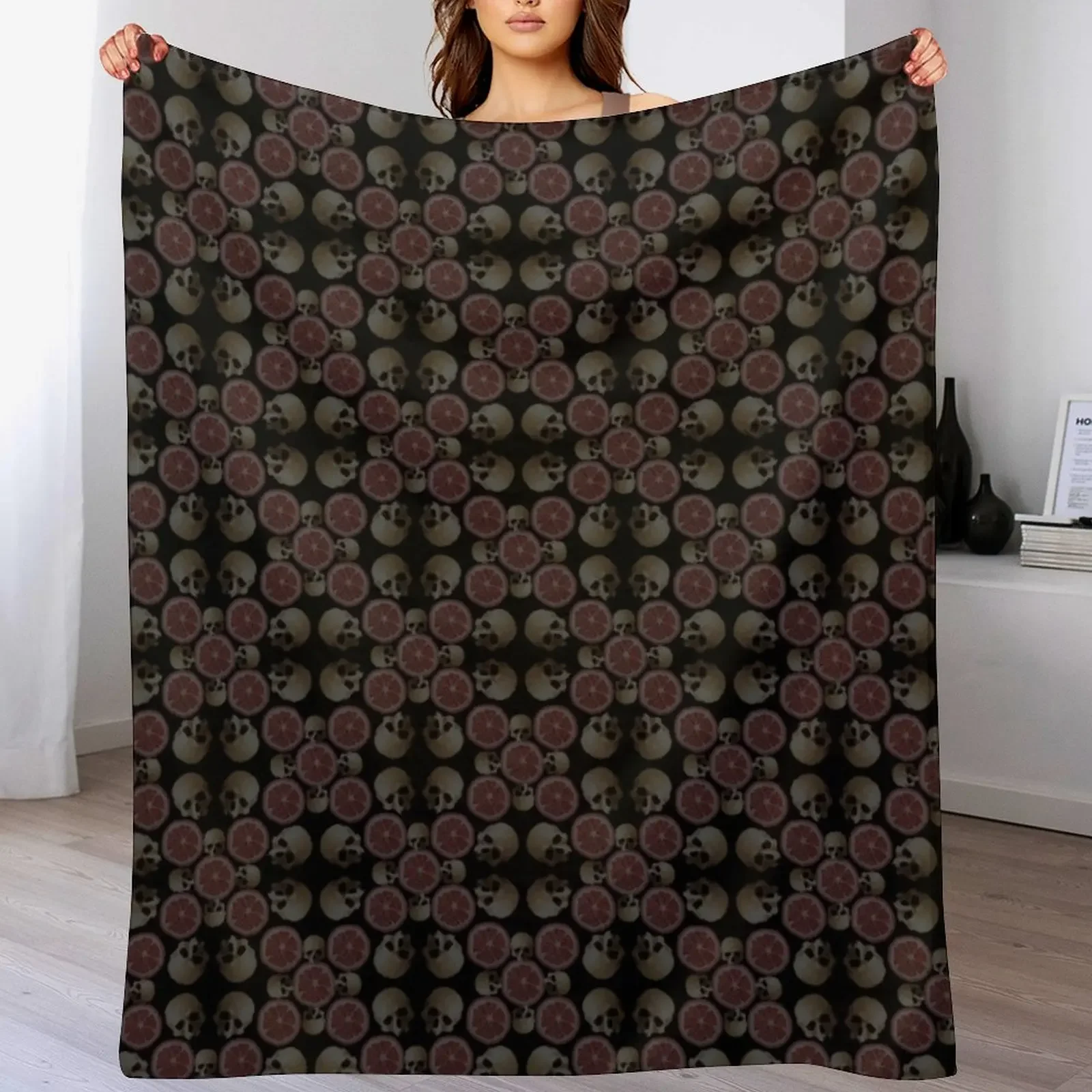 

Pomegranate and Skulls for Persephone - muted Throw Blanket Sofas Weighted Thins Large Blankets