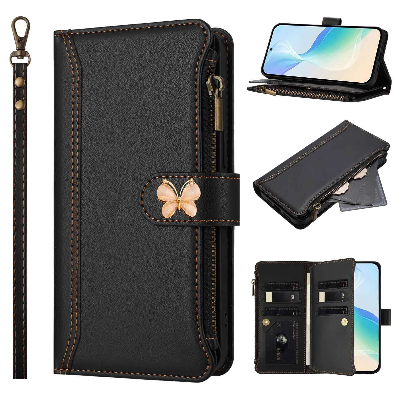 Mukti-funda tipo billetera con 9 tarjetas para Xiaomi Mi12S Ultra Mi12 Pro Mi11 Lite Mi10T, bandolera de mariposa con correa de cuero, funda con tapa para libro