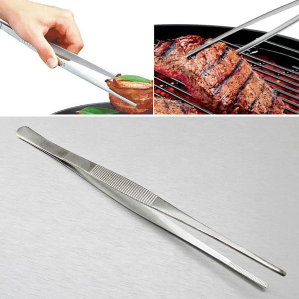 

1pcs Tweezer Stainless Steel Toothed Anti Slip Round Head Tweezer Crawling Pet Feeding Barbecue Tea Bag Tweezer Kitchen Tool
