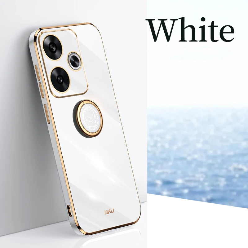 Luxury Plating Silicone Phone Cover For Xiaomi Poco F6 Pro Case For Xiaomi Poco F6 Pro Poco F5 Pro F4 Cases Ring Holder Coque