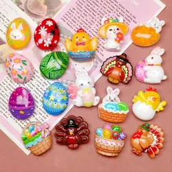10Pcs New Cute Cartoon Easter Bunny, Egg, Turkey Series Flat Back Ornament Jewelry Bows Accessories