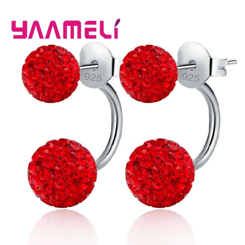 11 farben Optionen!! Volle Österreichischen CZ Kristall Gepflastert Stud Ohrringe für Frauen 925 Sterling Silber Zwei Disco Kugeln Brincos Schmuck