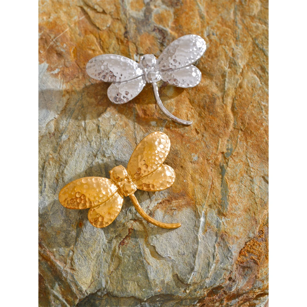 Yhpup Waterproof  Stainless Steel Metal Dragonfly Brooches Pin Trendy Costume Accessories Daily Wear Jewelry