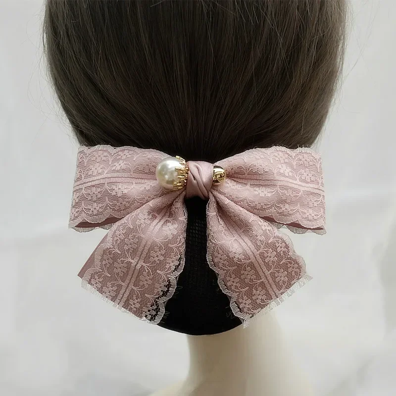 New Arrival Ribbon Bow Barrtte Hairpins Fabric Lace Pearl Bun Hair Clips Cover Snood Net Satin Hair Accessories for Women