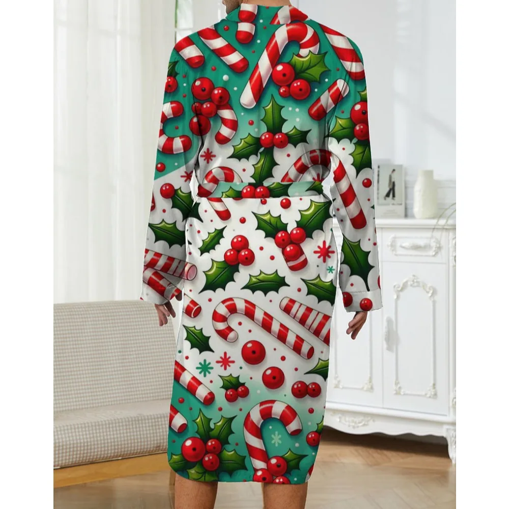 Casual Robe 3D Digital Printed Christmas Elements Quick Drying Men's Fun Sleepwear, Spring and Autumn Men's Home Shower robe