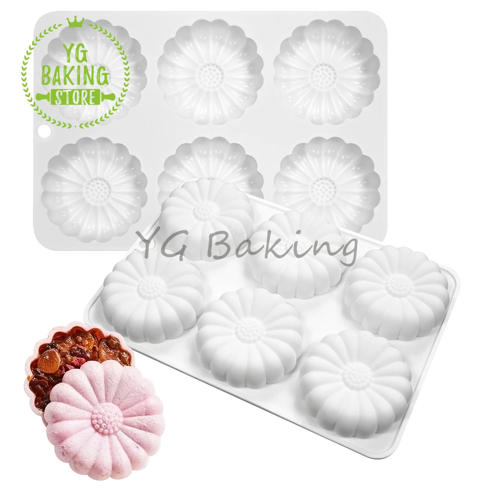 

Dorica 6 Cavity 3D Daisy Flower Design Mousse Cake Mould DIY Pudding Chocolate Silicone Mold Cake Decorating Tools Bakeware