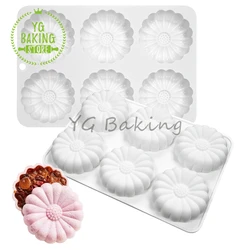 Dorica 6 Cavity 3D Daisy Flower Design Mousse Cake Mould DIY Pudding Chocolate Silicone Mold Cake Decorating Tools Bakeware