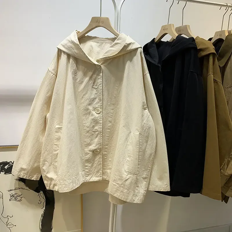 

Новая женская куртка весна/лето 202, свободная пригородная рабочая одежда с капюшоном, куртка большого размера в стиле ретро