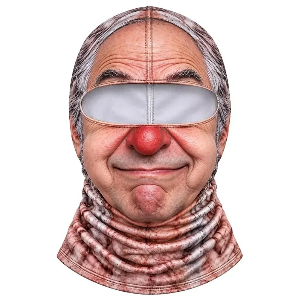 3D-geprinte balaclava met gezichtsmotief, volledige bedekking, ademend, met ooggaten, witte snor, elastische skimasker, capuchon