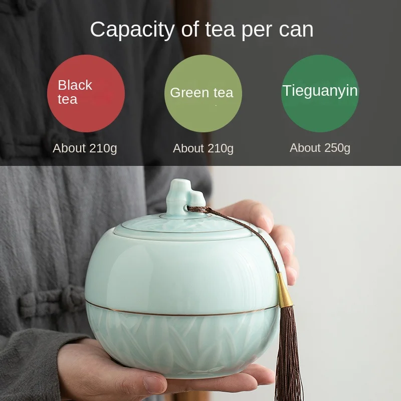 Tea Pot Ceramic With Lid Tassel Cyan Medium Universal Custom Double Bottle Wooden Box Home Decoration New Chinese Simple Retro